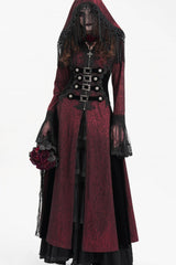 Red Buckle-up Tassels Women's Gothic Jacket with Hood - Product - 6