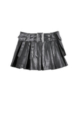 Black Low Waisted Eyelet Women's Punk Shorts with Asymmetric Pleated Belt - Product - 3