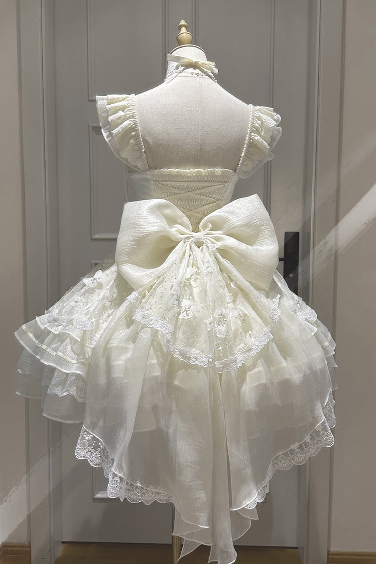 Ivory [First Love] Multi-Layered Ruffle Bowknot Lace-Up Sweet Elegant Princess Lolita Jsk Dress - Product - 3