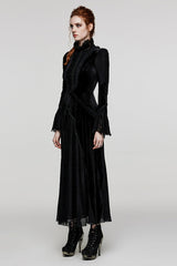 Black Stand Collar Long Trumpet Sleeves Stitching Lace Women's Gothic Dress - Product - 2