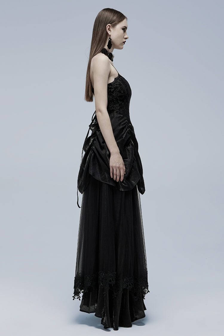 Black Ruffle Lace-Up Women's Gothic Dress - Product - 2