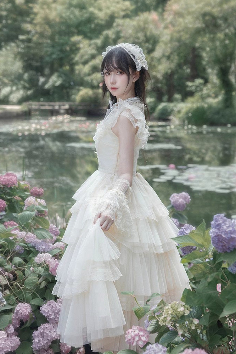 Ivory Tower Multi-layer Ruffle Embroidery Flying Sleeves Sweet Elegant Lolita OP Dress - Product - 3