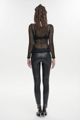 Black Wool Shoulder Loop Adjustable Asymmetric Wrapped Women's Punk T-Shirt - Product - 6