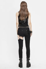Black Punk Asymmetrical Spliced Broken Hole With Chains Womens Pants - Product - 6