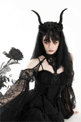Black Off Shoulder Long Puff Sleeves Cut-Out Lace Women's Gothic Cape - Product - 11