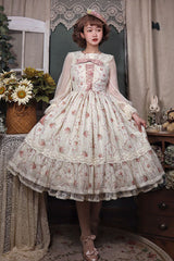 Pink Elegant Vintage Rose Print Multi-Layer Ruffled Sweet Lolita JSK Dress - Product - 2