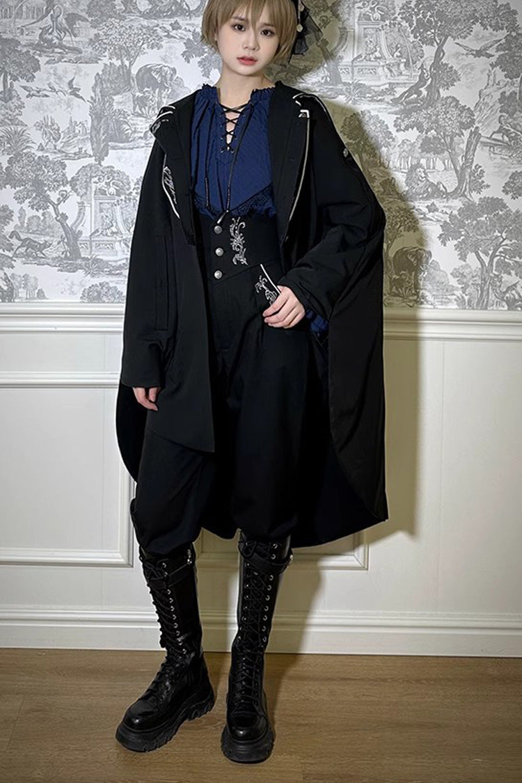 Pirate Series Navigation Treasure Hunting Guide Embroidery Handsome Lolita Cloak 2 Colors - Black - 6