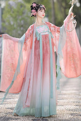 Pink Long Sleeves Print Embroidery Sweet Hanfu Full Set - Product - 3