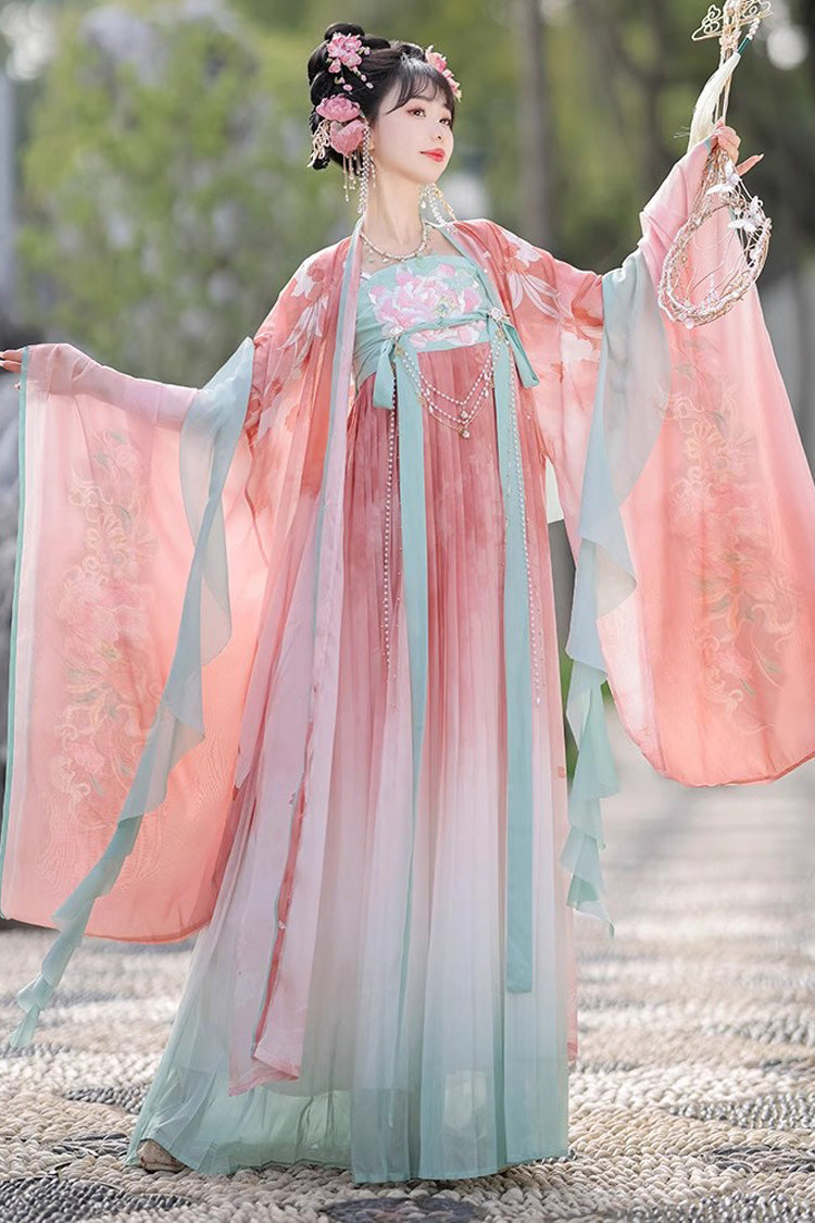 Pink Long Sleeves Print Embroidery Sweet Hanfu Full Set - Product - 3
