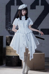 White Travelling Thorns Short Sleeves Print Gothic Elegant Lolita Dress - White - 1