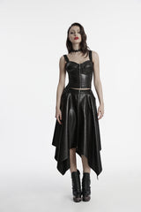 Black Irregular Zippered Women's Punk Cool Faux Leather Skirt - Black - 1