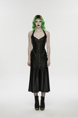 Black Halterneck Sleeveless Lace-Up Slim Buckled Women's Punk Dress - Product - 3