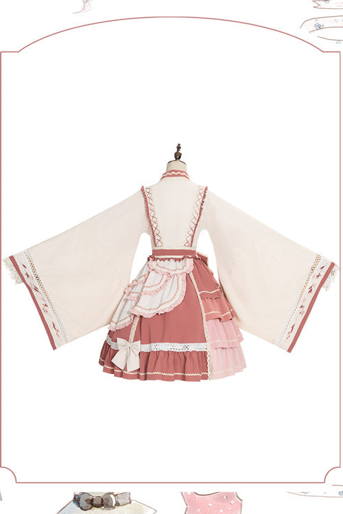Beige/Pink Wide Sleeved Multi-Layered Ruffle Sweet Lolita OP Dress - Product - 8