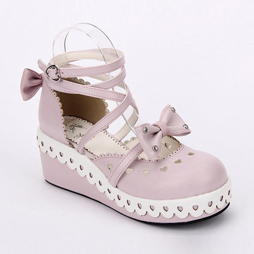 Round Toe Bowknot Lace Sweet Lolita Shoes - Product - 8
