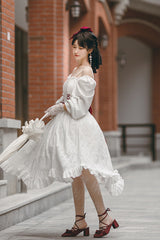 White Roman Covenant Boat Neck Long Sleeves Ruffle Classic Lolita Dress - Product - 9