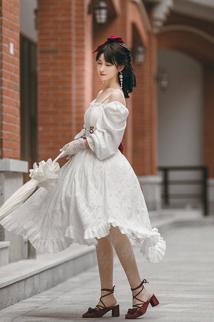 White Roman Covenant Boat Neck Long Sleeves Ruffle Classic Lolita Dress - Product - 9
