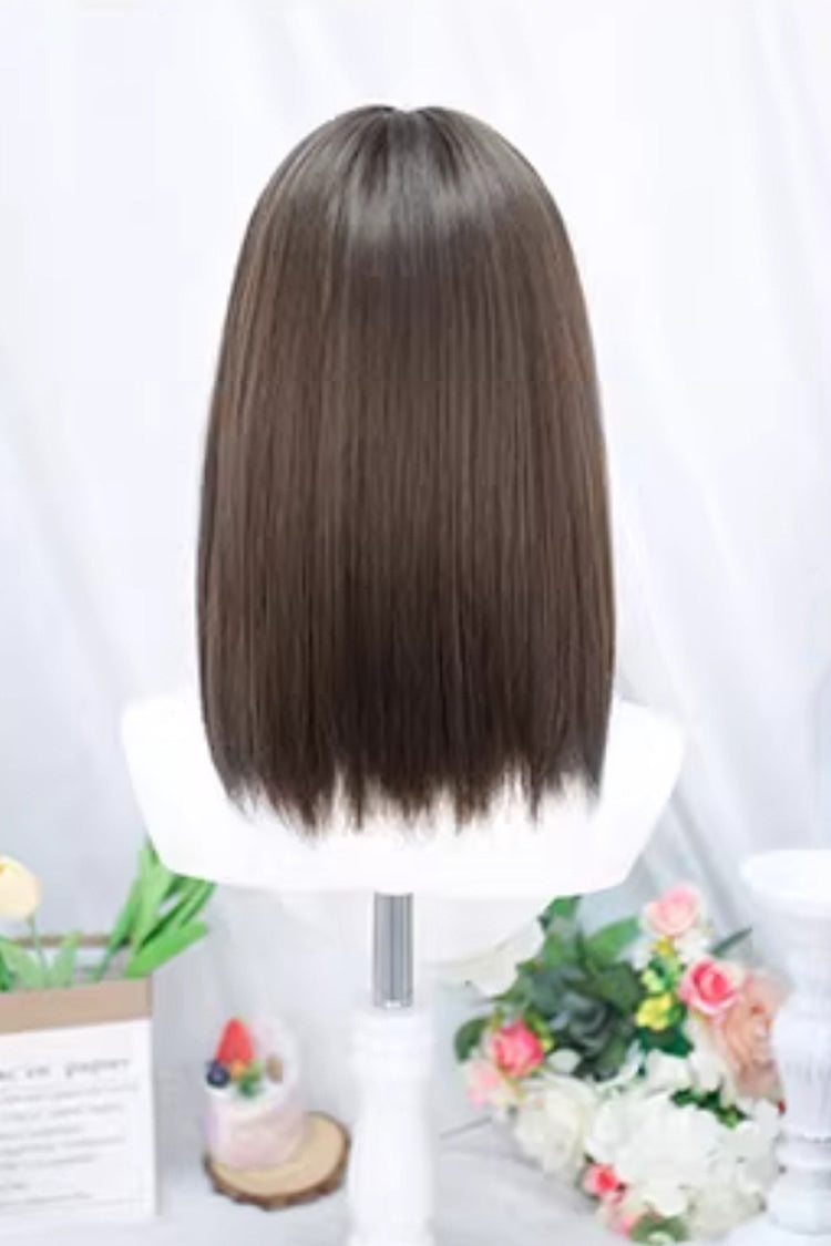 Medium Length Straight Sweet Lolita Wig with Light Airy Bangs 2 Colors - Product - 3