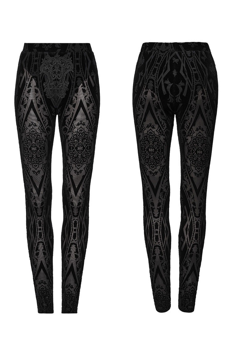Black Floral Embroidery Mesh Women's Gothic Leggings - Product - 5
