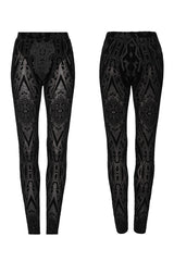 Black Floral Embroidery Mesh Women's Gothic Leggings - Product - 5