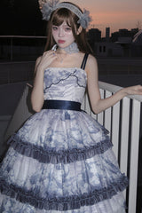 Multi-Color Multi-layer Cumulonimbus Print Ruffle Bowknot Sweet Lolita Jsk Dress - Product - 2