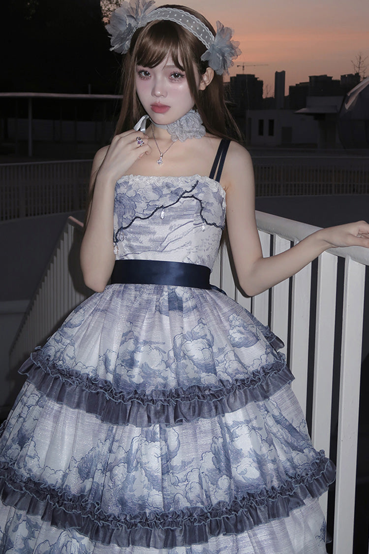 Multi-Color Multi-layer Cumulonimbus Print Ruffle Bowknot Sweet Lolita Jsk Dress - Product - 2