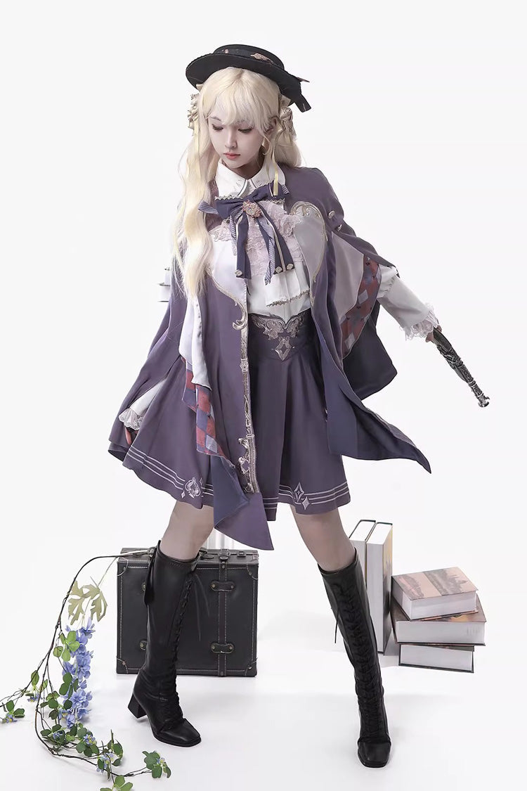 Purple [Magic Carnival] Printed Ruffled Embroidered Bow Gothic Ouji Lolita Skirt Set - Product - 6