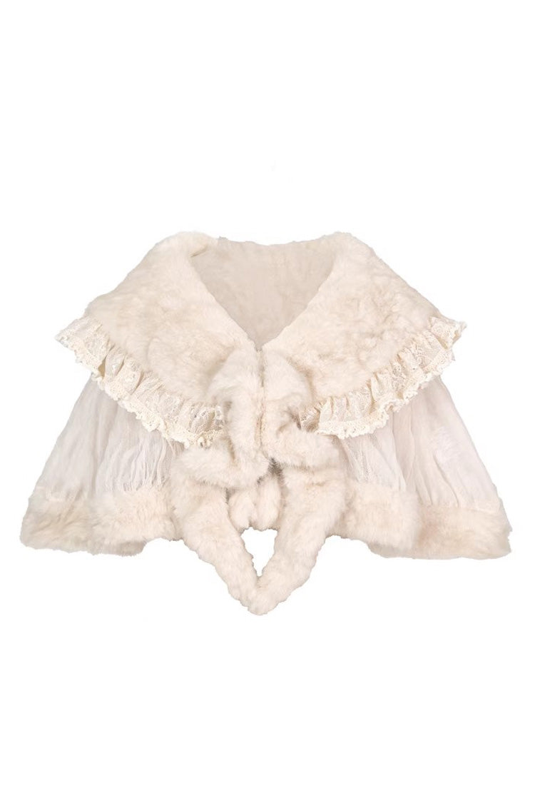 Beige [Slavic Noble Lady] Short Sleeves Ruffled Lace Fluffy Sweet Lolita Coat Cloak - Product - 3