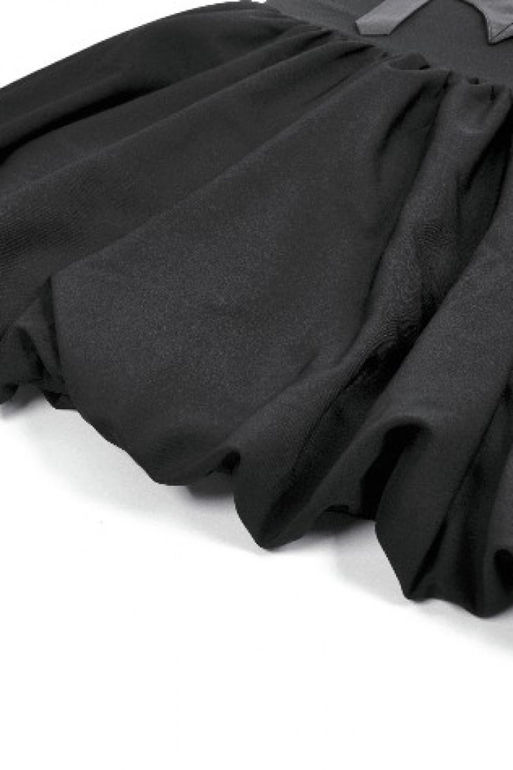 Black Bat Wing Buckled Women's Gothic Suspender Dress Graduation Dress with Tail - Product - 12