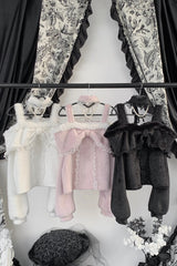 Jirai Kei Off Shoulder Long Sleeves Lace Sweet Japanese Fleece-Lined Top 3 Colors - Pink - 1