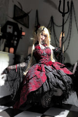 Black/Red [Weeping Rose] Jacquard Print Ruffle Cardigan Bowknot Lace-Up Gothic Lolita Dress - Product - 9