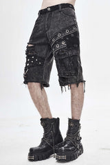 Black Decadence Punk Rock Nailed Ragged Shorts Mens Pants - Product - 3