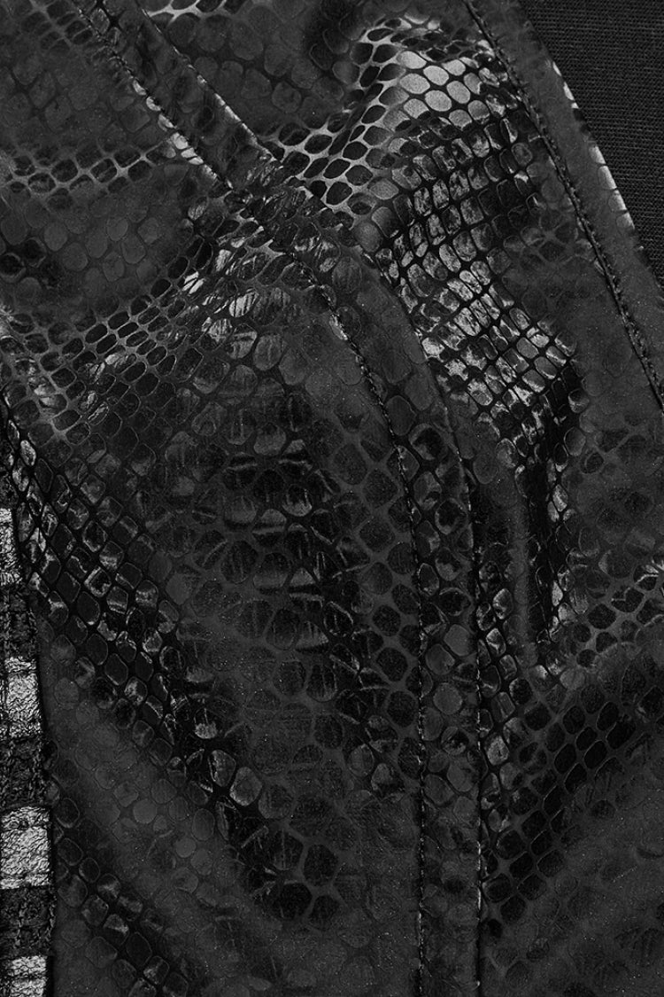 Black V Collar Sleeveless Snake Print Stitching Mesh Women's Punk Dress - Product - 7