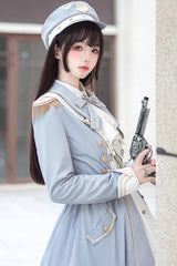 White/Blue Star Ocean Fantasy Cardigan Bowknot Stitching Sweet Military Lolita Dress - Product - 4