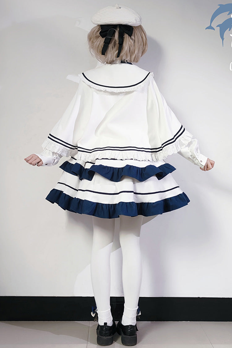 White Long Sleeves Double-Layered Ruffle Sweet College Style (Dress Only) detail view 3