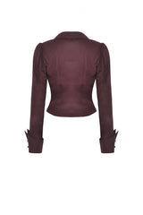 Wine Red Turn-down Collar Ruffled Long Sleeves Women's Gothic Blouse - Product - 12
