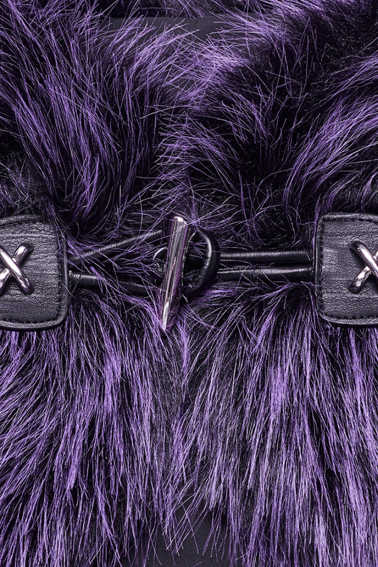 Violet Stand Collar Sleeveless Gradient Faux Fur Women's Gothic Cape - Product - 5