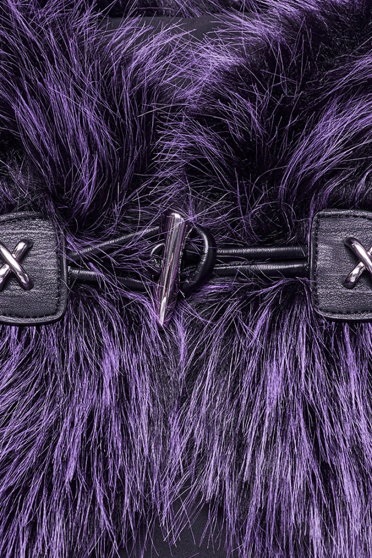 Violet Stand Collar Sleeveless Gradient Faux Fur Women's Gothic Cape - Product - 5