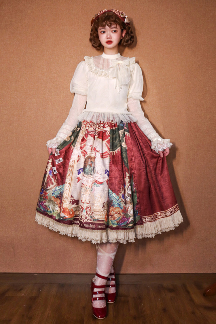 Red [Kaleidoscope of Dreams] Oil Print Side Cardigan Sweet Vintage Gorgeous Lolita Skirt - Product - 13