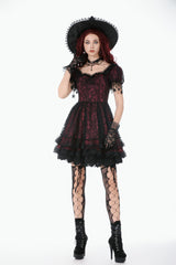 Black/Red Star Square-cut Collar Short Sleeves Lace Women's Gothic Priness Dress Graduation Dress - Product - 8