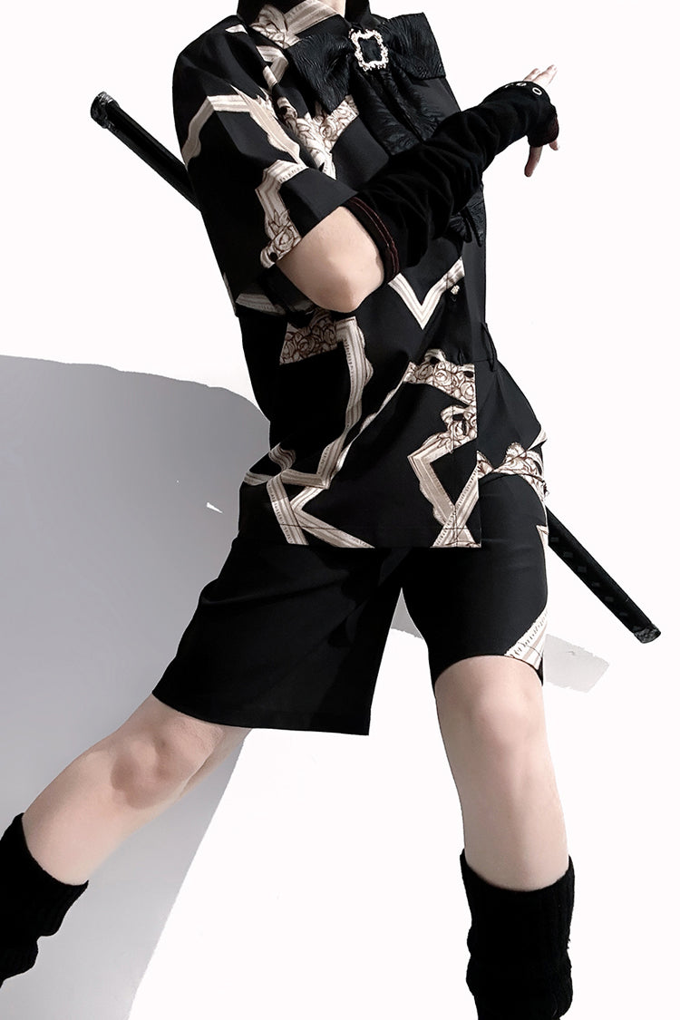 Black [Dream Void Mirror] Print Ouji Fashion Prince Handsome Lolita Shorts - Product - 11