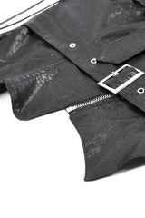 Black Sleeveless Single Shoulder Strap Straps Diagonal Zipper Studded Women'S Punk Faux Leather Vest - Product - 15