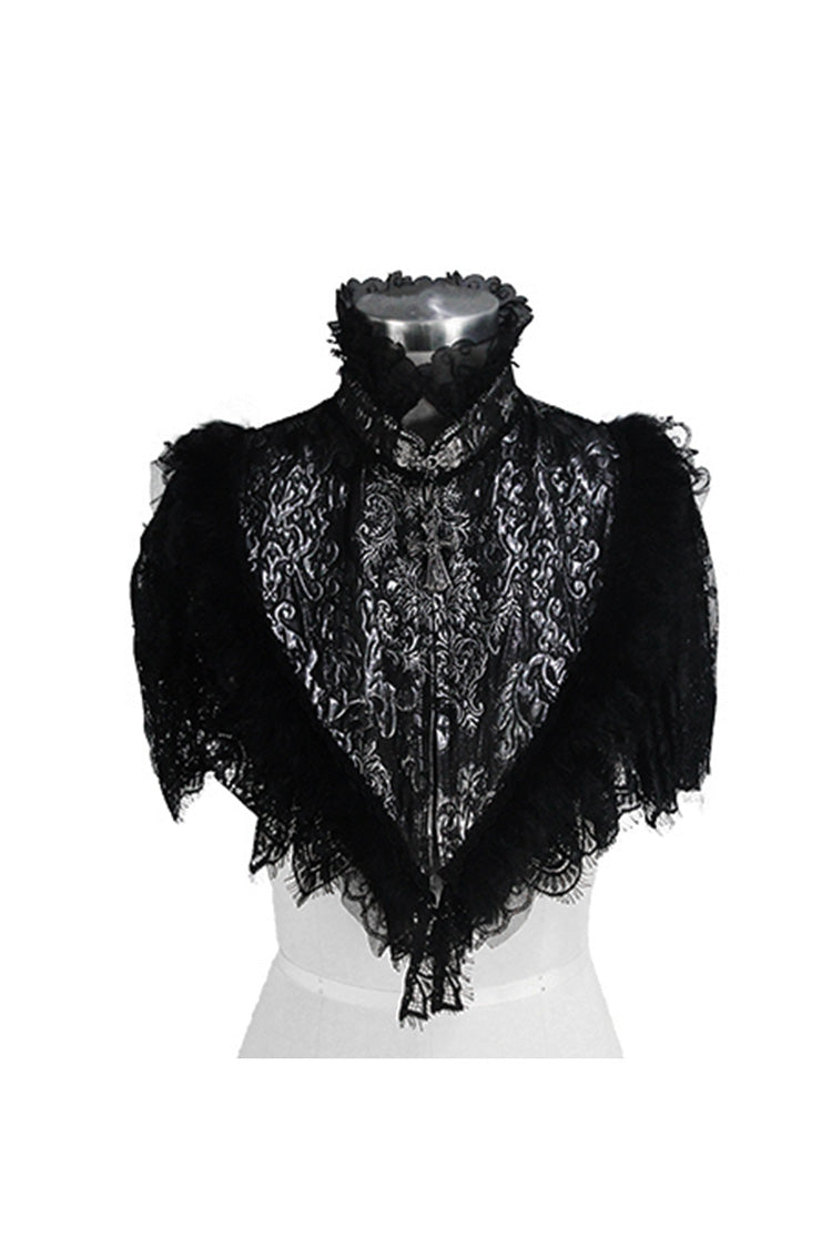 Black/Silver Triangle Jacquard Fabric Lace Fabric Feather Lace Women's Gothic Shawl - Black/Silver - 1