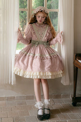 Pink [Solitary Orchid In Quiet Valley] Long Sleeves Multi-Layered Embroidery Bowknot Sweet Lolita Dress - Pink - 1