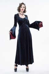 Black/Red Embroidered Fringe Flared Sleeve Long Women's Gothic Dress - Product - 2