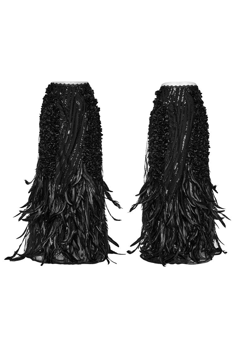 Black Women's Sequin Feather Gothic Skirt - Product - 5