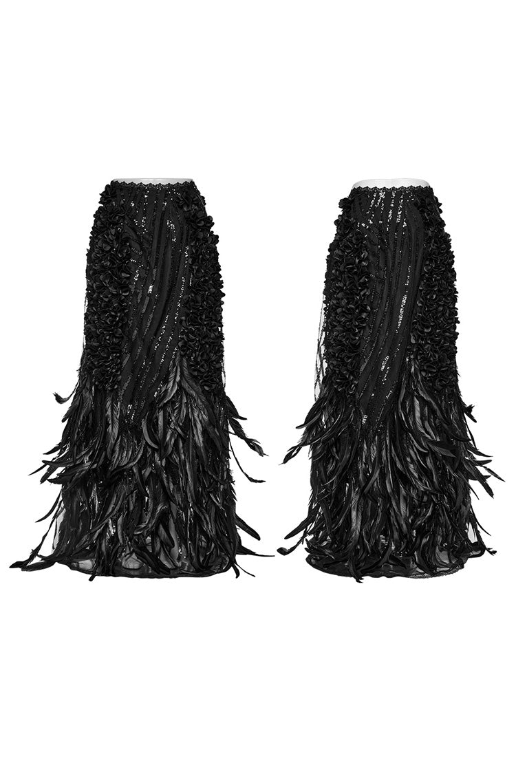Black Women's Sequin Feather Gothic Skirt - Product - 5
