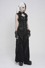 Black Halterneck Slim Buckled Zippered Women's Punk Vest - Product - 3