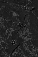 Black Stand Collar Long Puff Sleeves Print Asymmetric Men's Gothic Blouse - Product - 6