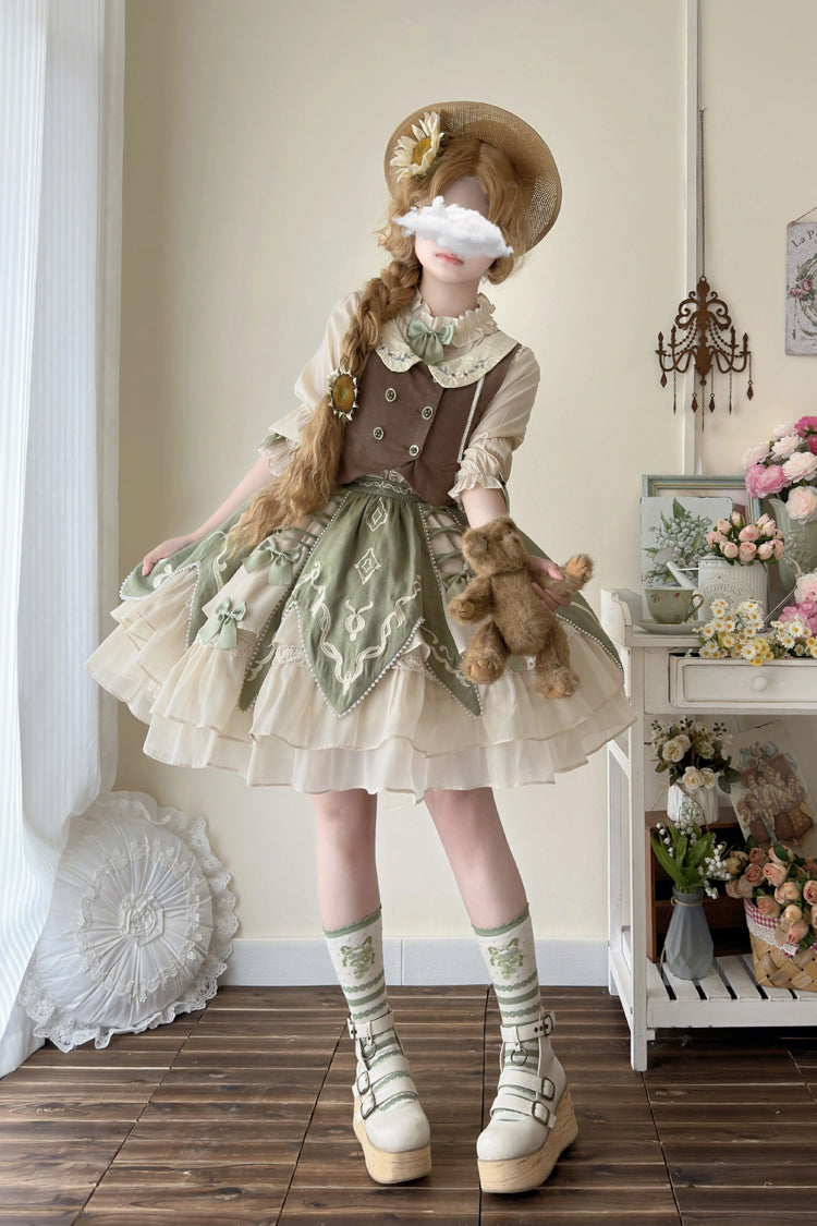 Green [The Wizard of Oz] Multi-Layered Print Ruffle Bowknot Sweet Lolita Dress Three Piece Set - Product - 4