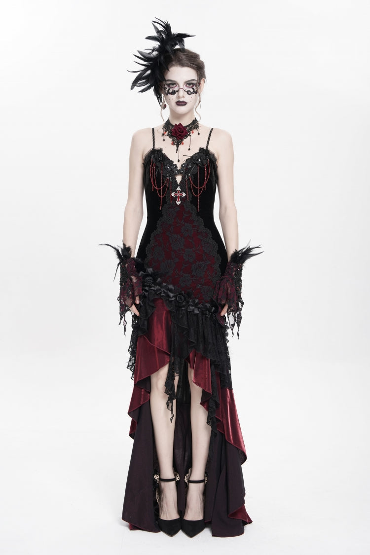 Red Off Shoulder Sleeveless Hanayome Embroidered Lace Women's Gothic Jsk Dress - Product - 2